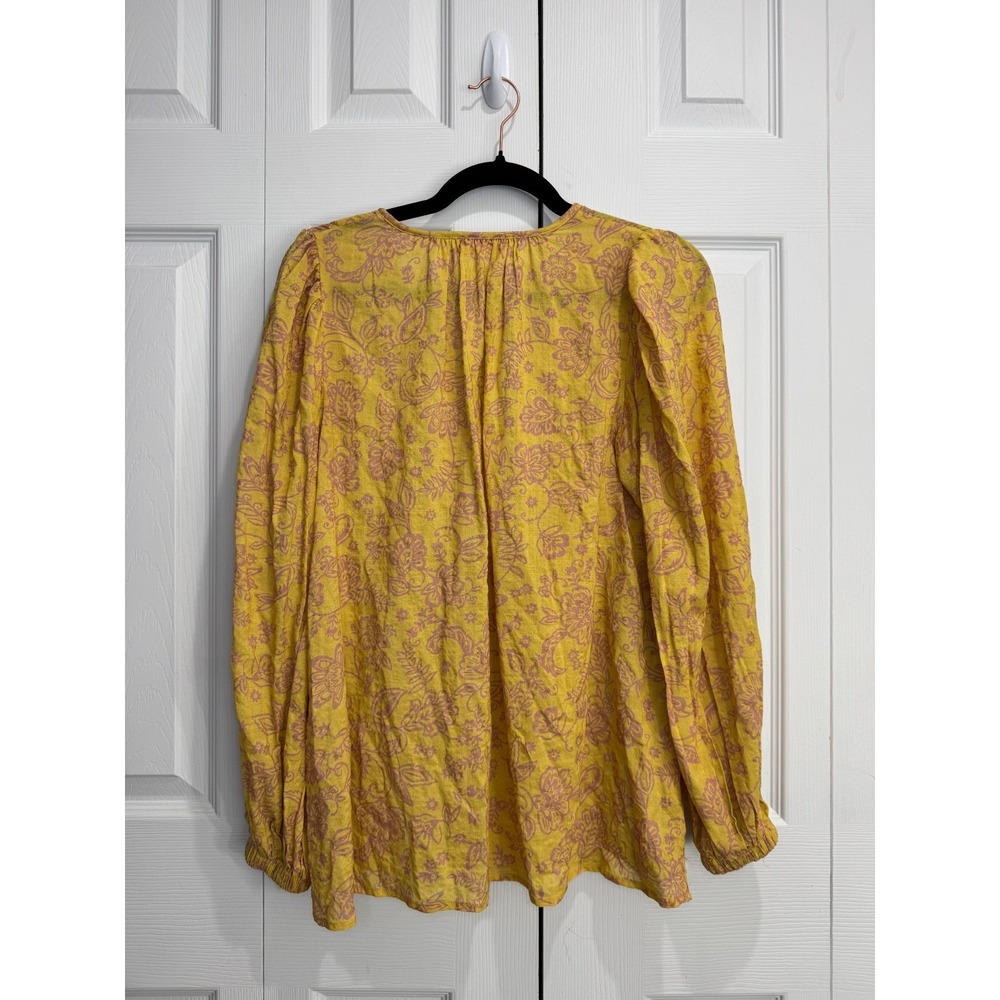 By Together Imogene Paisley Floral Blouse Top Women's Small Yellow Pink Tassels‎ - Picture 4 of 10